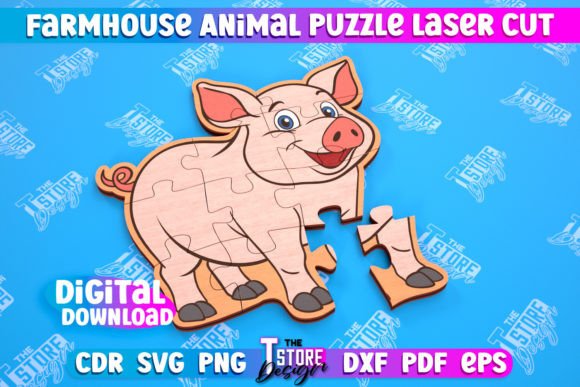 Farmhouse Pig Puzzle: Laser-Cut Design for Branding