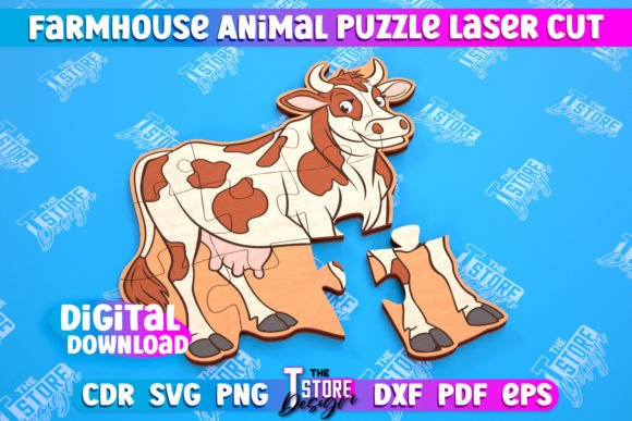 Farmhouse Puzzle Cow Shape for Laser Cutting Puzzles