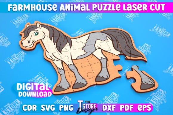 Farmhouse Puzzle Horse Shape Puzzle for Laser Cutting