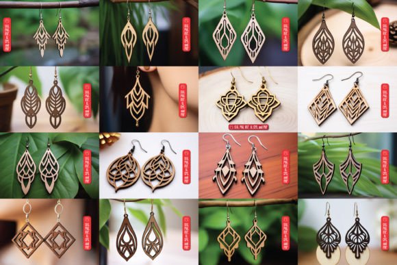 Geometric Wooden Earring SVG Bundle for Laser Cutting