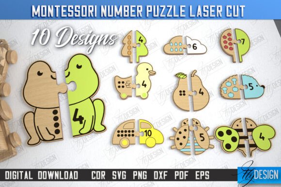Montessori Number Puzzle Bundle CNC: Laser Cutting Puzzles for Branding
