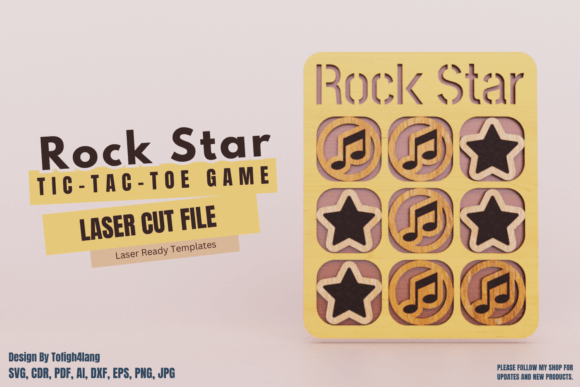 Rock Star Tic Tac Toe for Laser Cutting Branding and Puzzle Packaging
